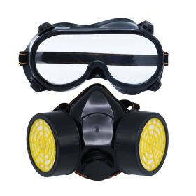 Chemical Dustproof Respirator Gas Face Mask Safety Filter Military Eye Goggle Dual Protection Filter (Color: Black)